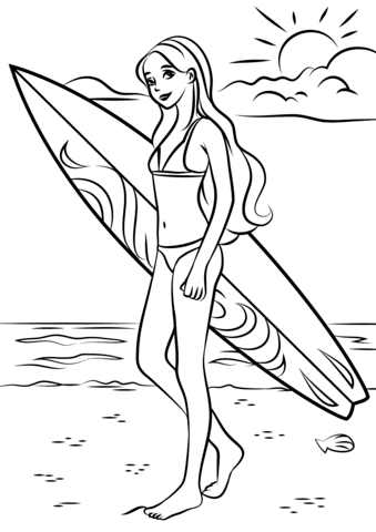 Barbie Surfer Coloring Page